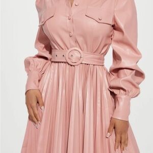 Fashion Nova Blush Long Sleeve Belted Dress